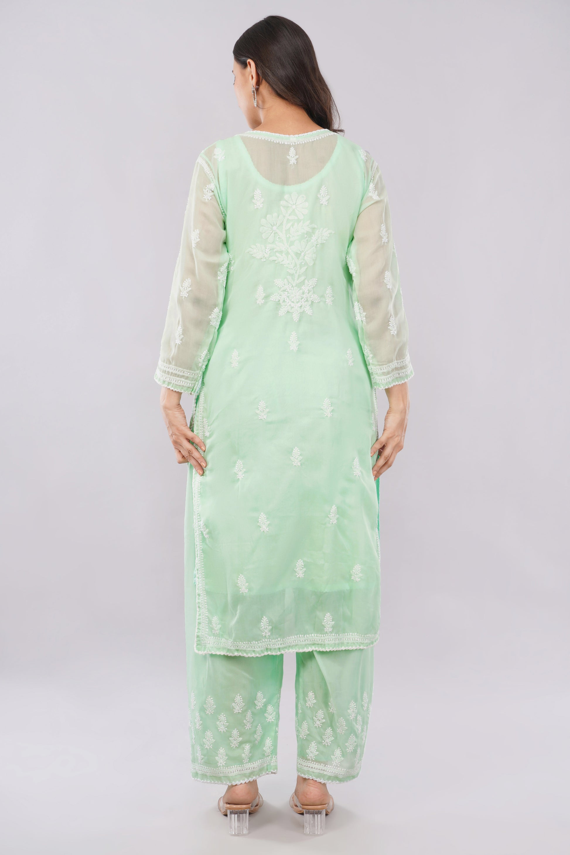 Asra Mint Green Shadow Work Chikankari Coord Set with Inner - Lucknow Threads