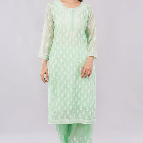 Asra Mint Green Shadow Work Chikankari Coord Set with Inner - Lucknow Threads