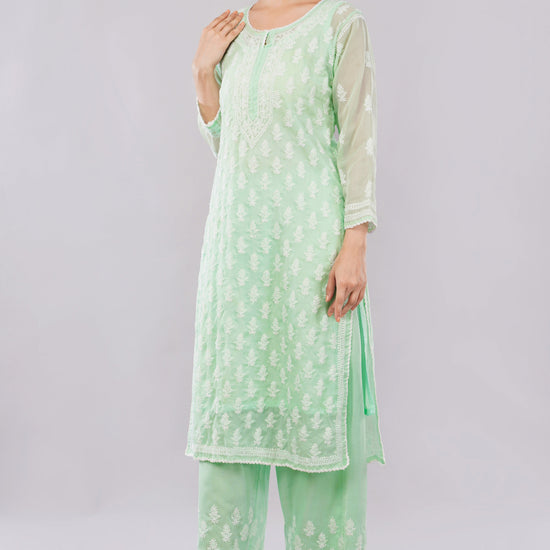 Asra Mint Green Shadow Work Chikankari Coord Set with Inner - Lucknow Threads