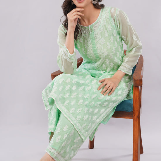 Asra Mint Green Shadow Work Chikankari Coord Set with Inner - Lucknow Threads