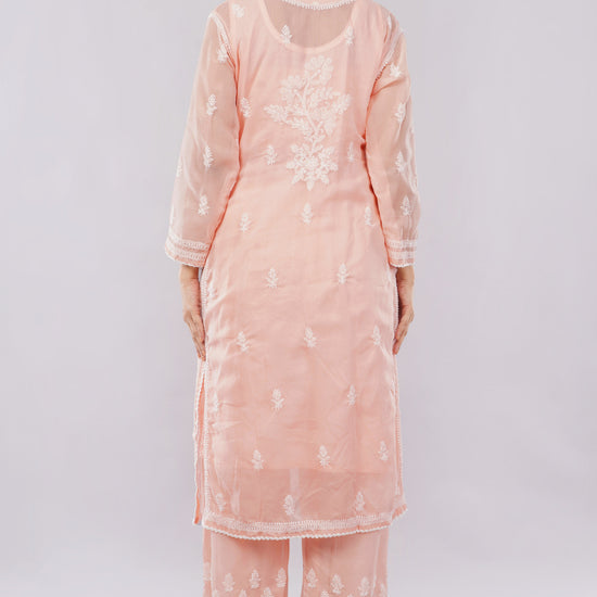 Asra Peach Pink Shadow Work Chikankari Coord Set with Inner - Lucknow Threads