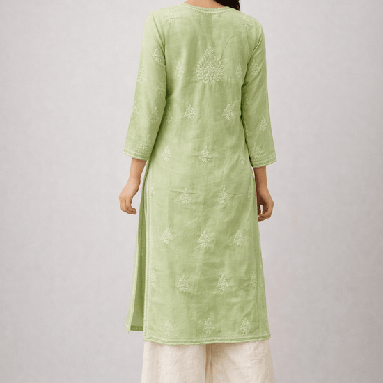 Asra – Pista Full Jaal Chikankari Kurta with Inner - Lucknow Threads