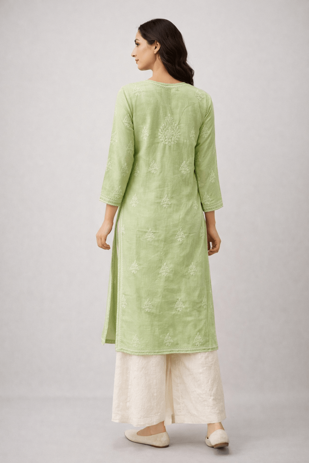 Asra – Pista Full Jaal Chikankari Kurta with Inner - Lucknow Threads