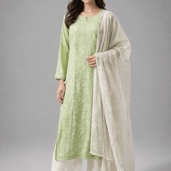 Asra – Pista Full Jaal Chikankari Kurta with Inner - Lucknow Threads