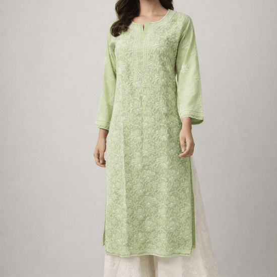 Asra – Pista Full Jaal Chikankari Kurta with Inner - Lucknow Threads