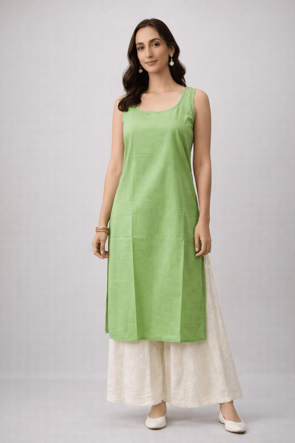 Asra – Pista Full Jaal Chikankari Kurta with Inner - Lucknow Threads