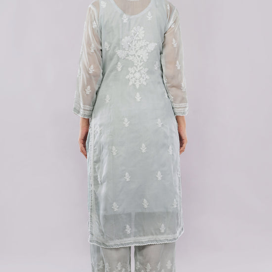 Asra Soft Grey Shadow Work Chikankari Coord Set with Inner - Lucknow Threads