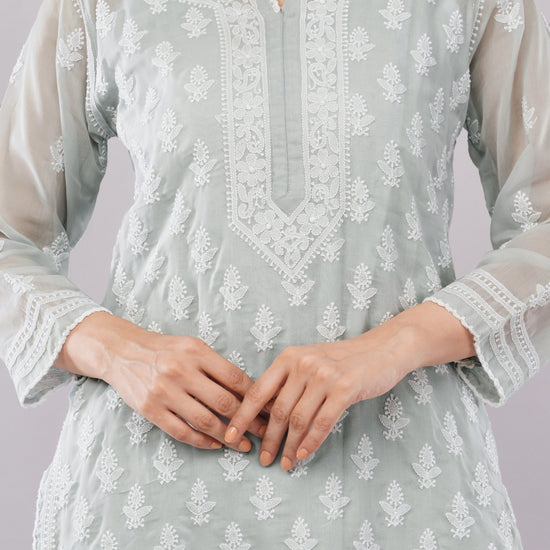 Asra Soft Grey Shadow Work Chikankari Coord Set with Inner - Lucknow Threads