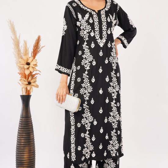 Ayat - Black Rayon Chikankari Co - ord Set - Lucknow Threads