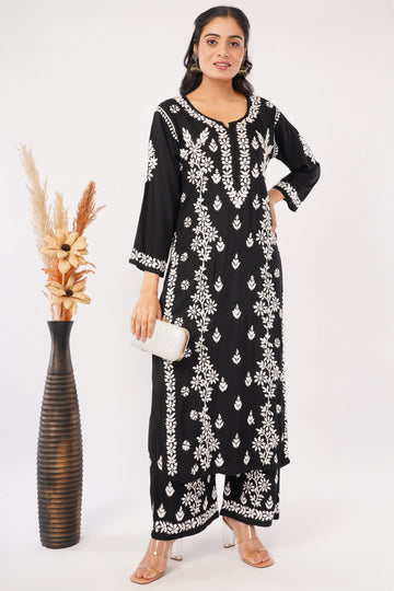 Ayat - Black Rayon Chikankari Co - ord Set - Lucknow Threads