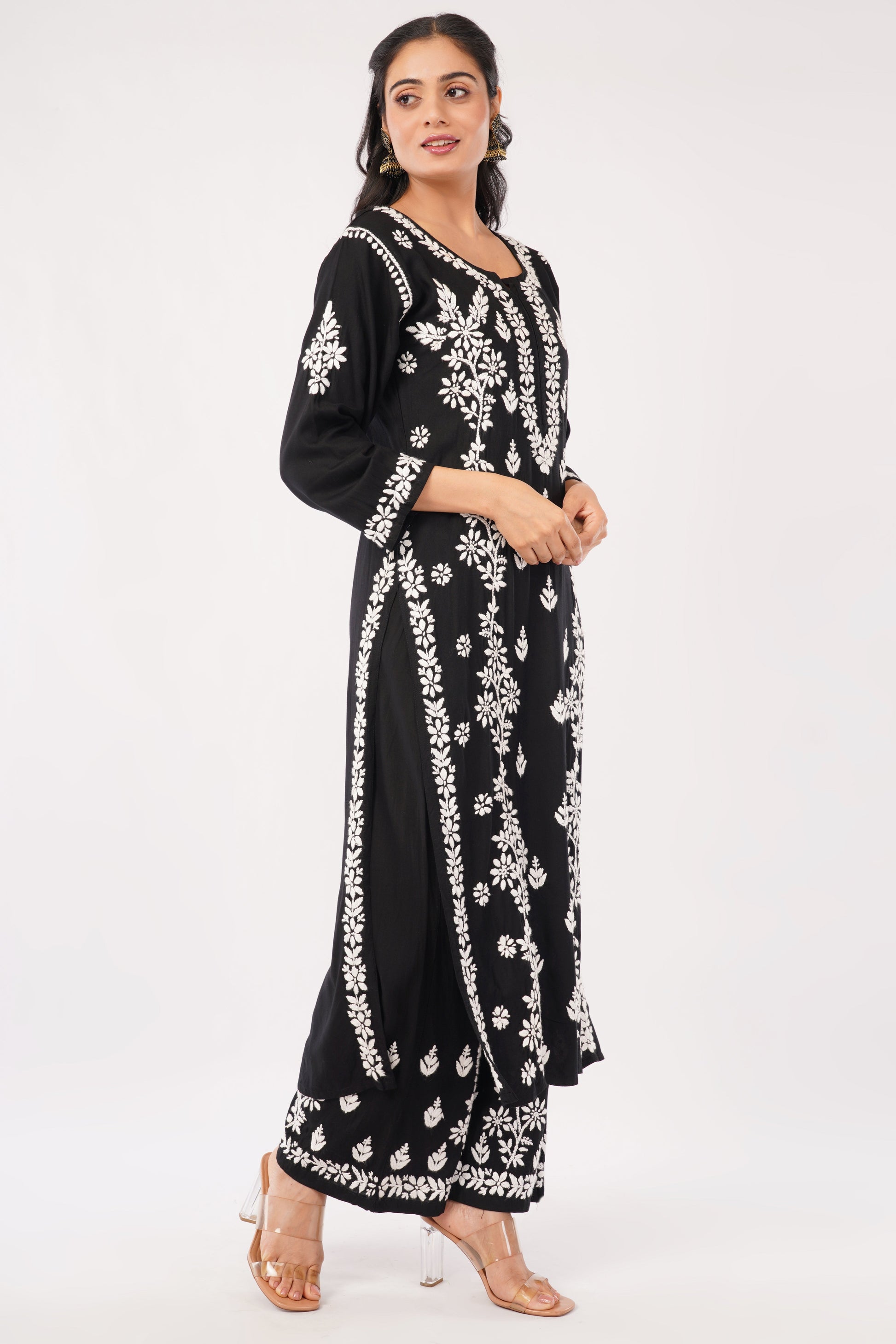 Ayat - Black Rayon Chikankari Co - ord Set - Lucknow Threads