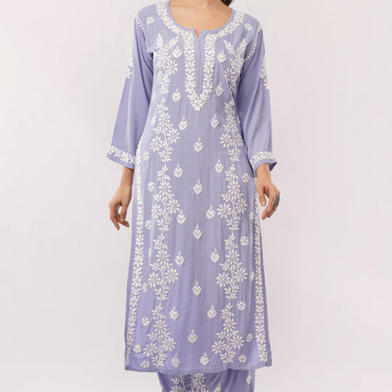 Ayat - Lavender Rayon Chikankari Co - ord Set - Lucknow Threads