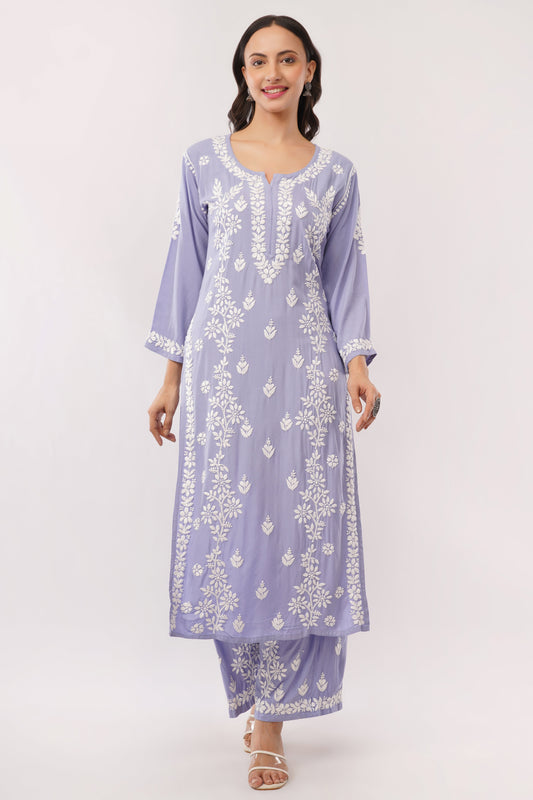 Ayat - Lavender Rayon Chikankari Co - ord Set - Lucknow Threads