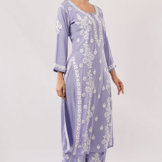 Ayat - Lavender Rayon Chikankari Co - ord Set - Lucknow Threads