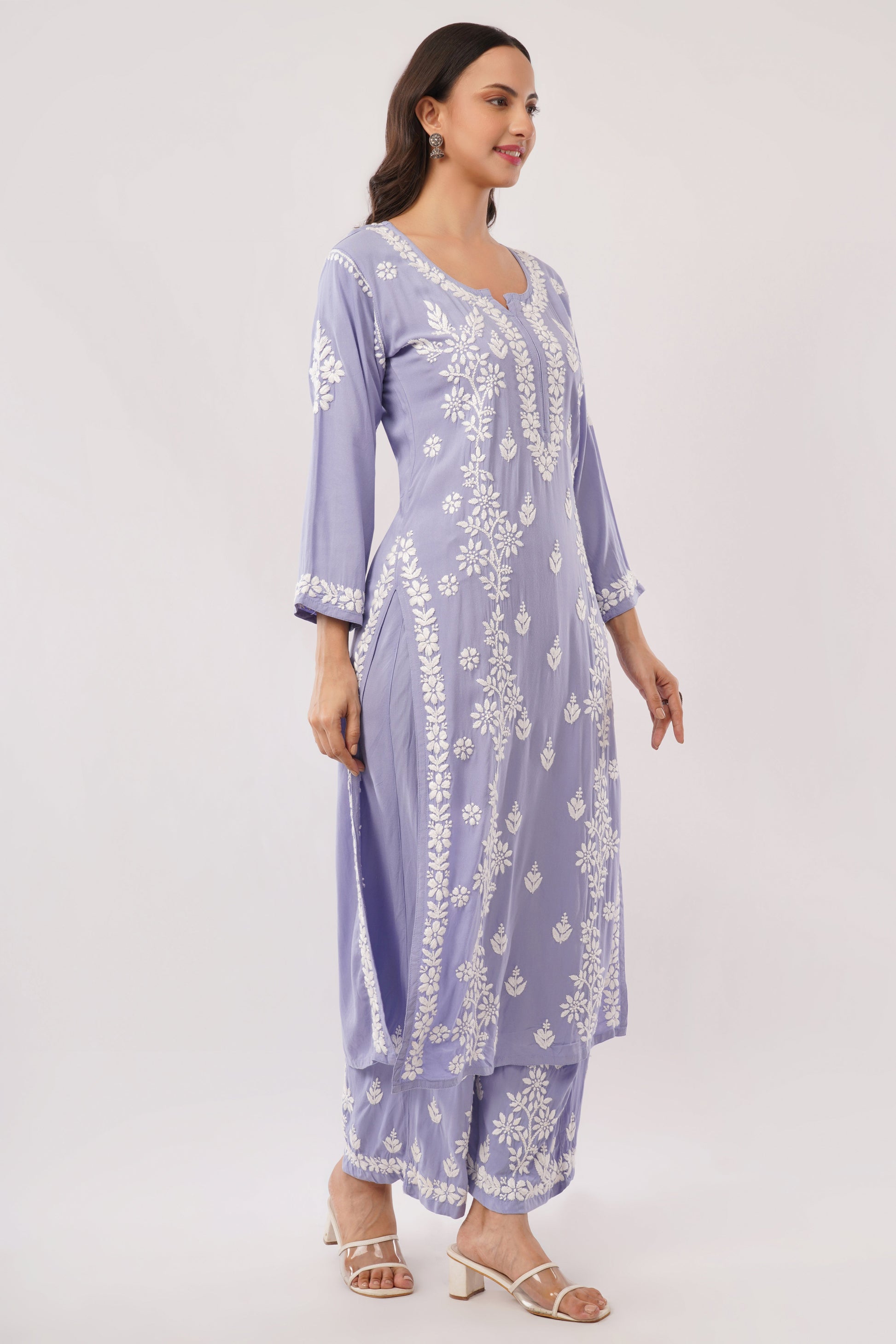 Ayat - Lavender Rayon Chikankari Co - ord Set - Lucknow Threads