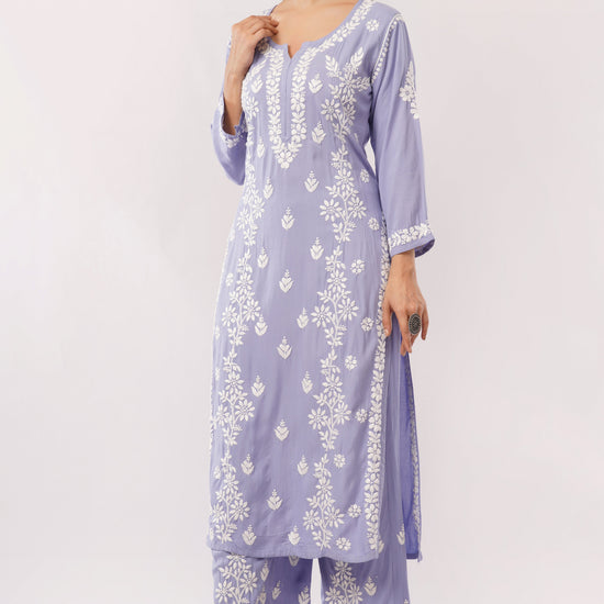 Ayat - Lavender Rayon Chikankari Co - ord Set - Lucknow Threads