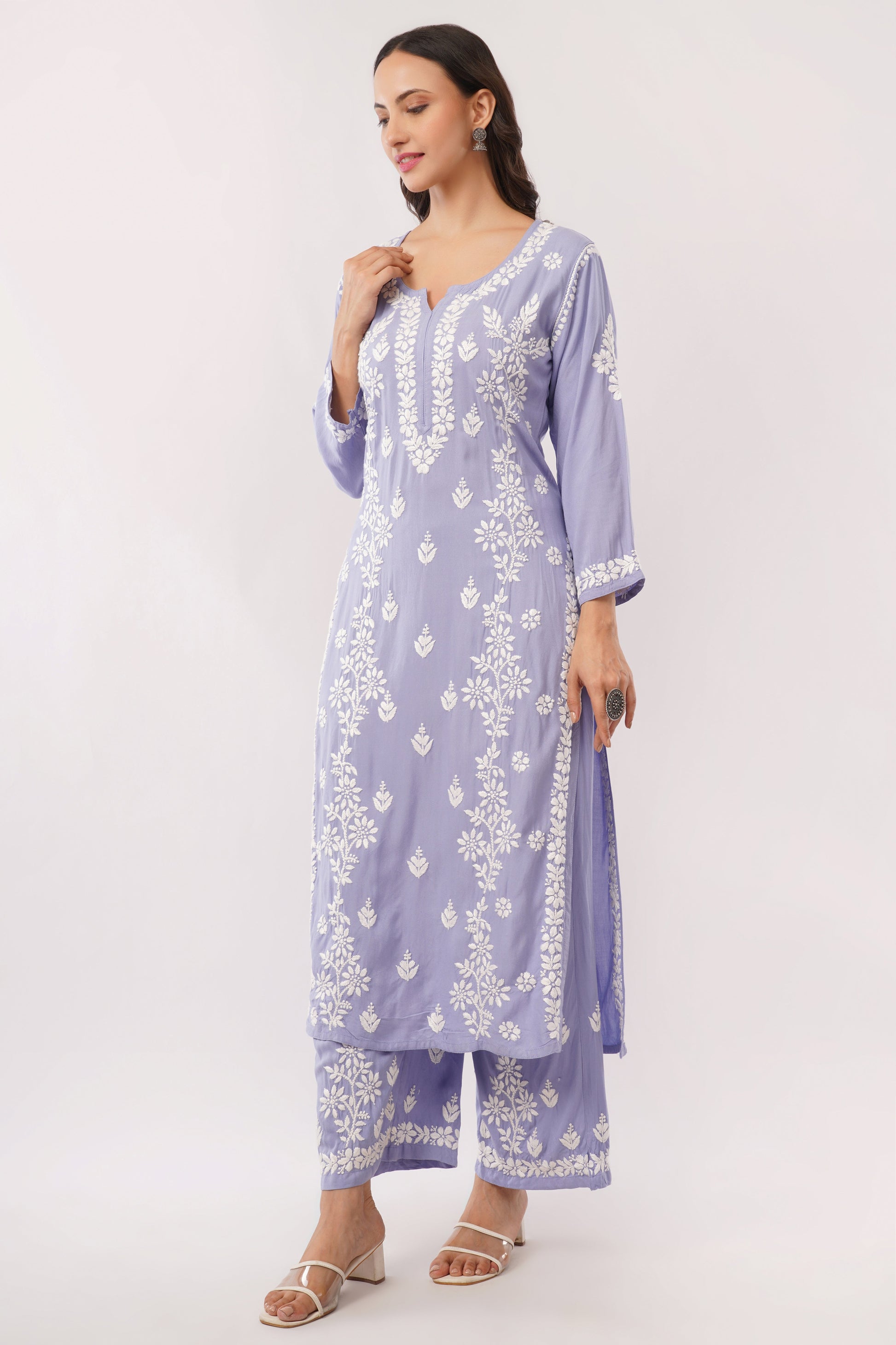 Ayat - Lavender Rayon Chikankari Co - ord Set - Lucknow Threads