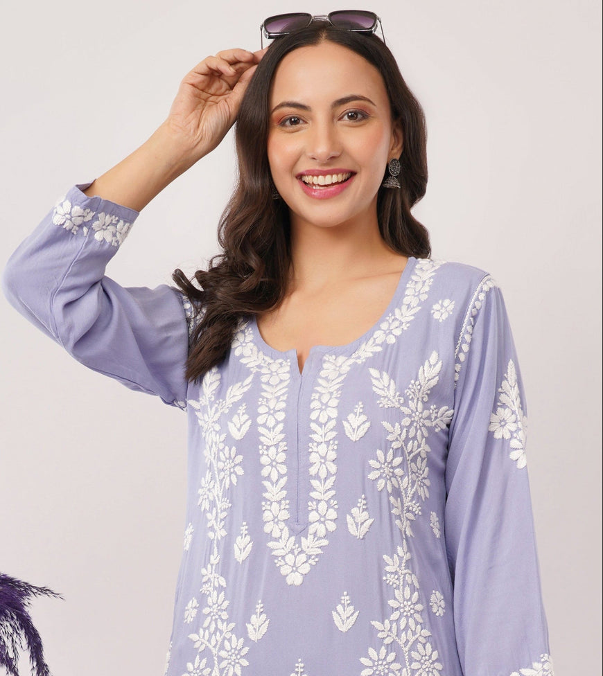 Ayat - Lavender Rayon Chikankari Co - ord Set - Lucknow Threads