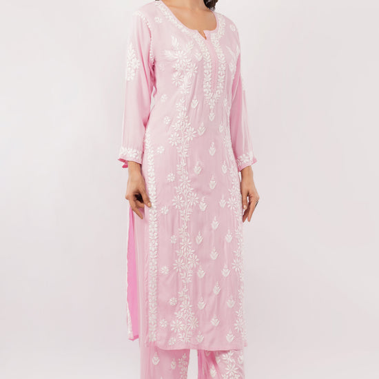 Ayat - Pink Rayon Chikankari Co - ord Set - Lucknow Threads