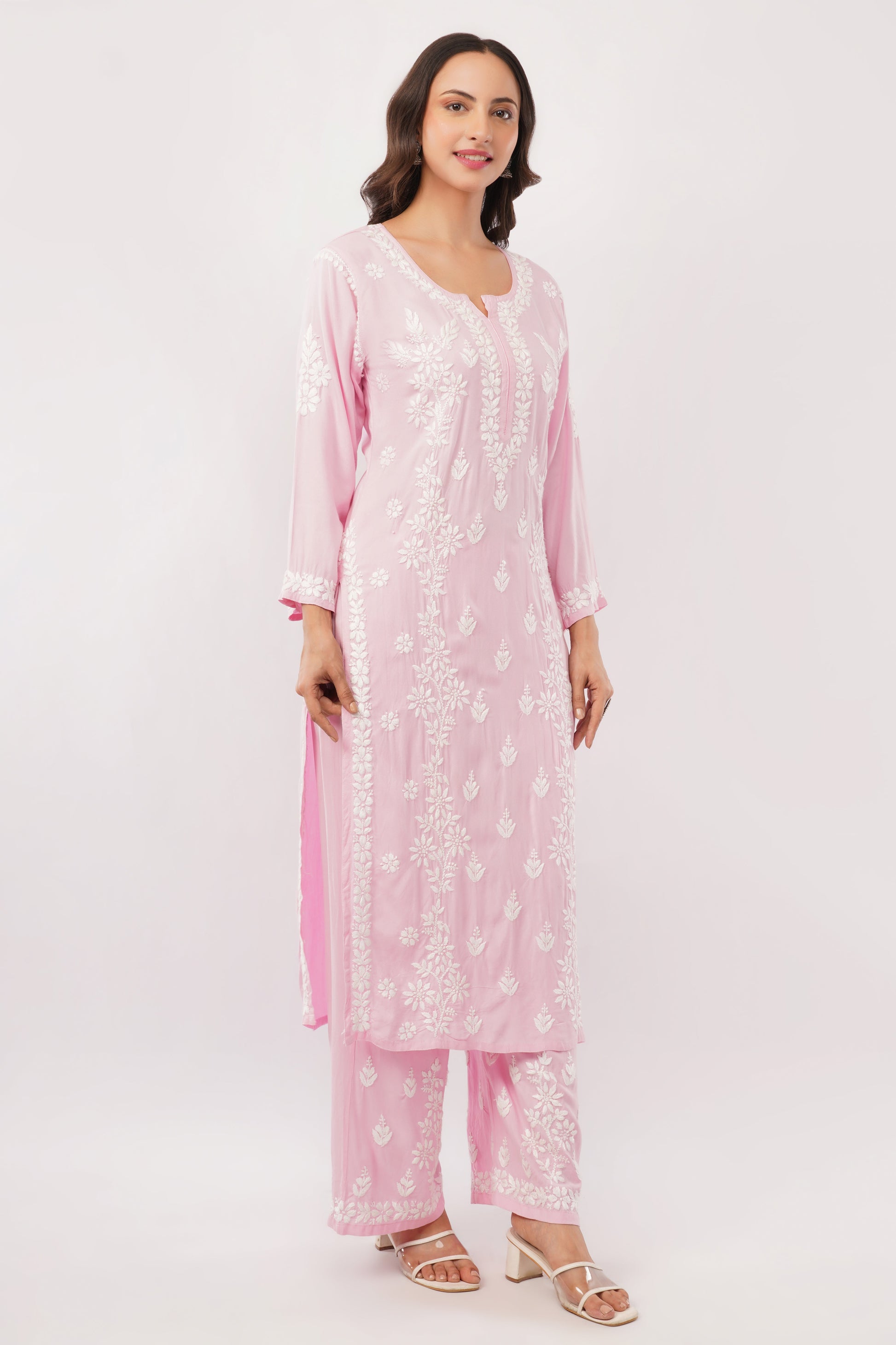 Ayat - Pink Rayon Chikankari Co - ord Set - Lucknow Threads