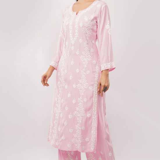 Ayat - Pink Rayon Chikankari Co - ord Set - Lucknow Threads