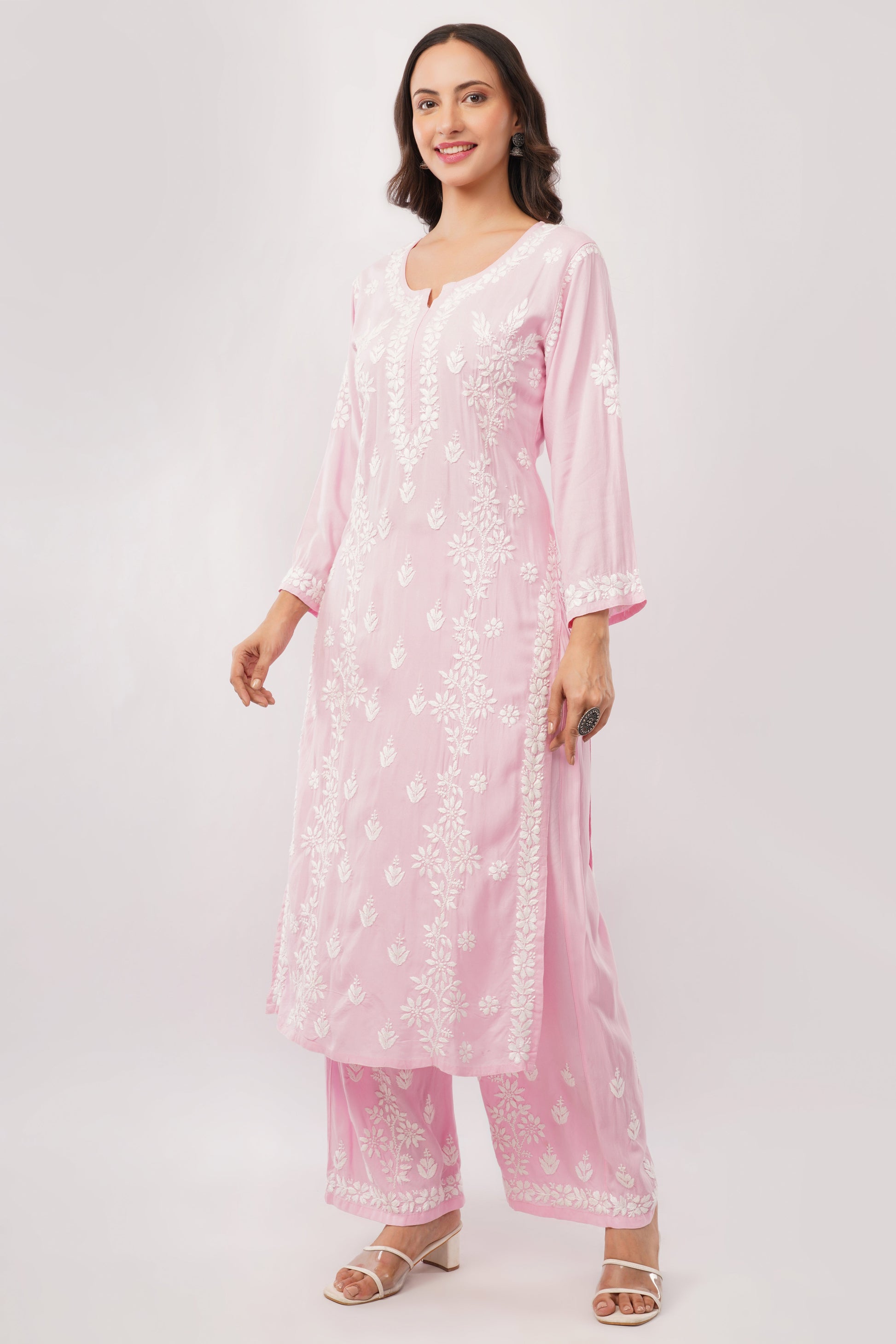 Ayat - Pink Rayon Chikankari Co - ord Set - Lucknow Threads