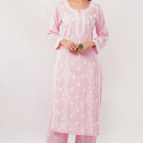 Ayat - Pink Rayon Chikankari Co - ord Set - Lucknow Threads