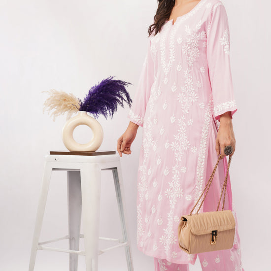 Ayat - Pink Rayon Chikankari Co - ord Set - Lucknow Threads