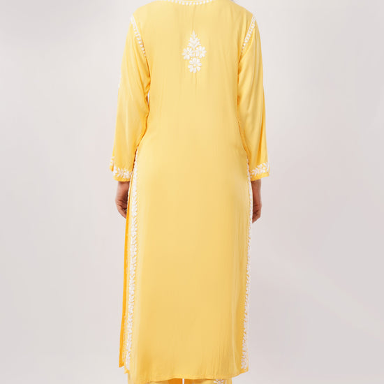 Ayat - Yellow Rayon Chikankari Co - ord Set - Lucknow Threads