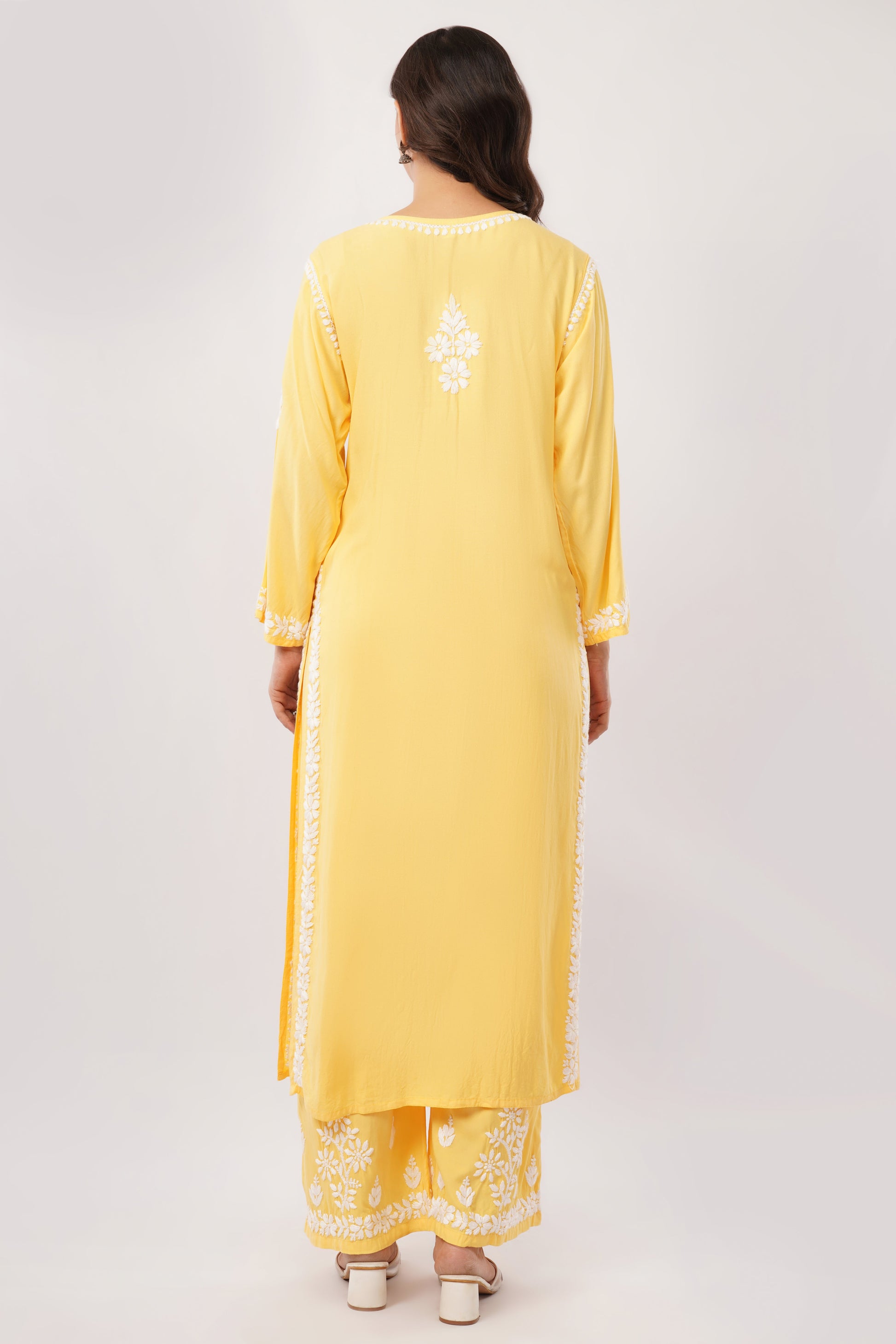 Ayat - Yellow Rayon Chikankari Co - ord Set - Lucknow Threads