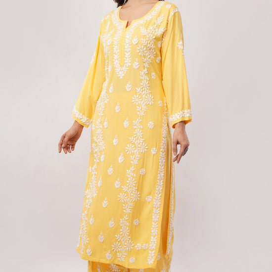 Ayat - Yellow Rayon Chikankari Co - ord Set - Lucknow Threads