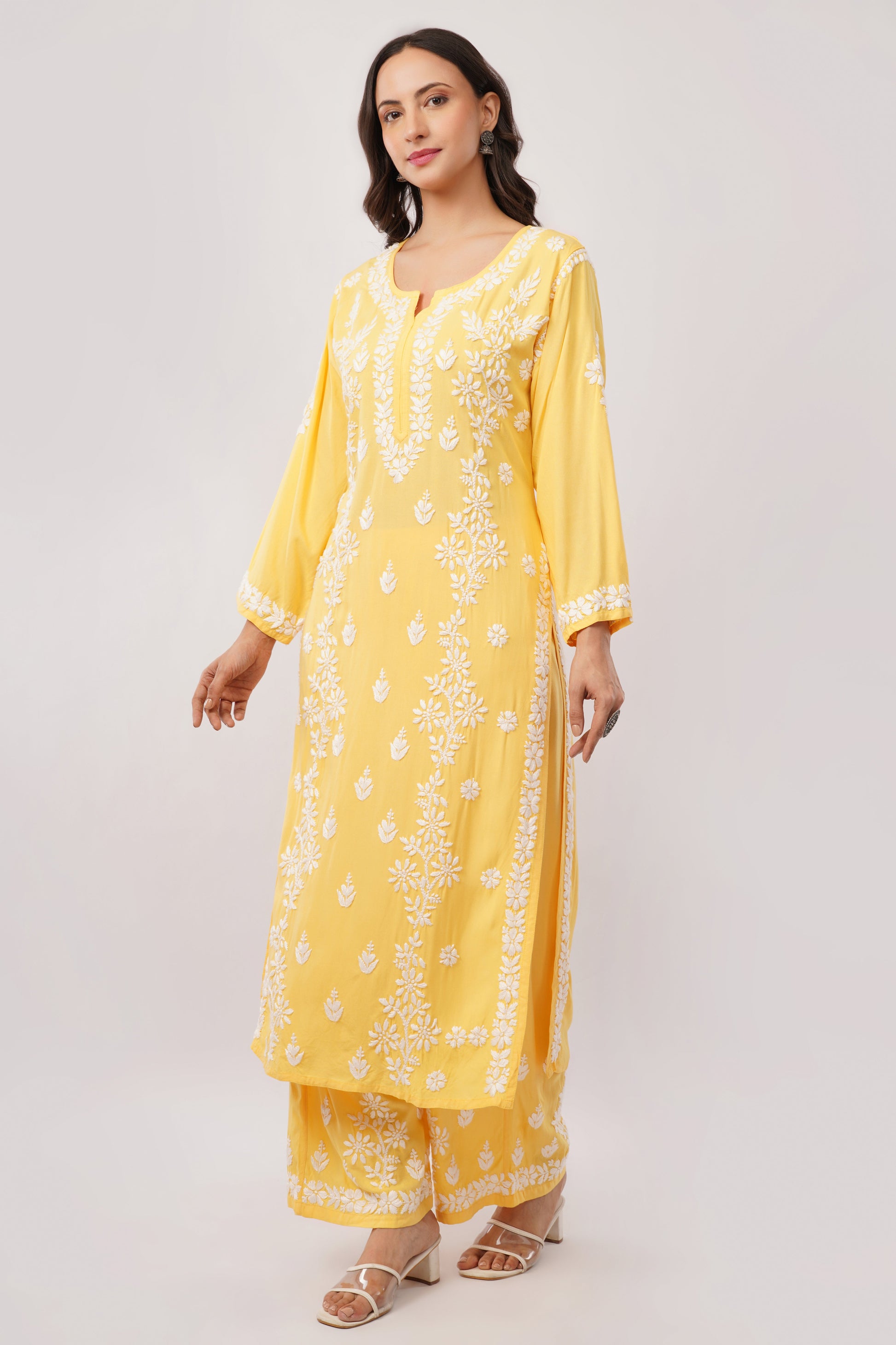 Ayat - Yellow Rayon Chikankari Co - ord Set - Lucknow Threads