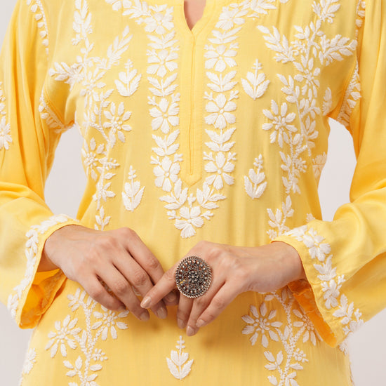 Ayat - Yellow Rayon Chikankari Co - ord Set - Lucknow Threads