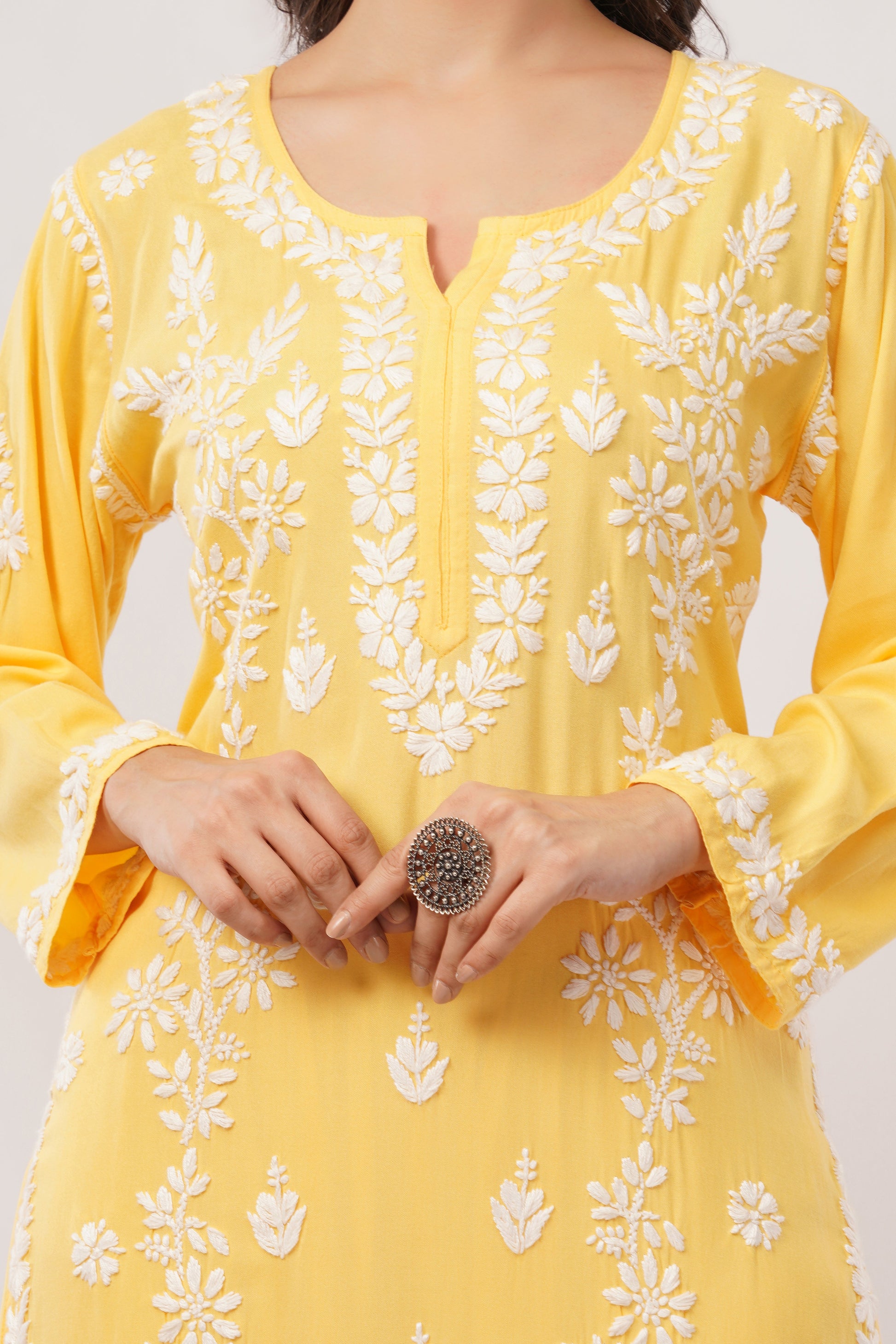 Ayat - Yellow Rayon Chikankari Co - ord Set - Lucknow Threads