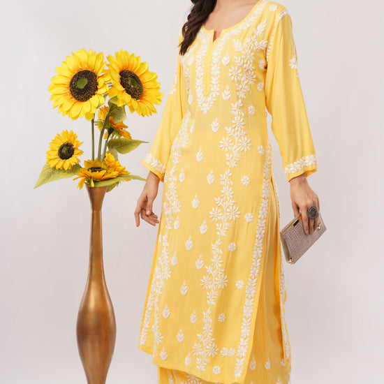 Ayat - Yellow Rayon Chikankari Co - ord Set - Lucknow Threads