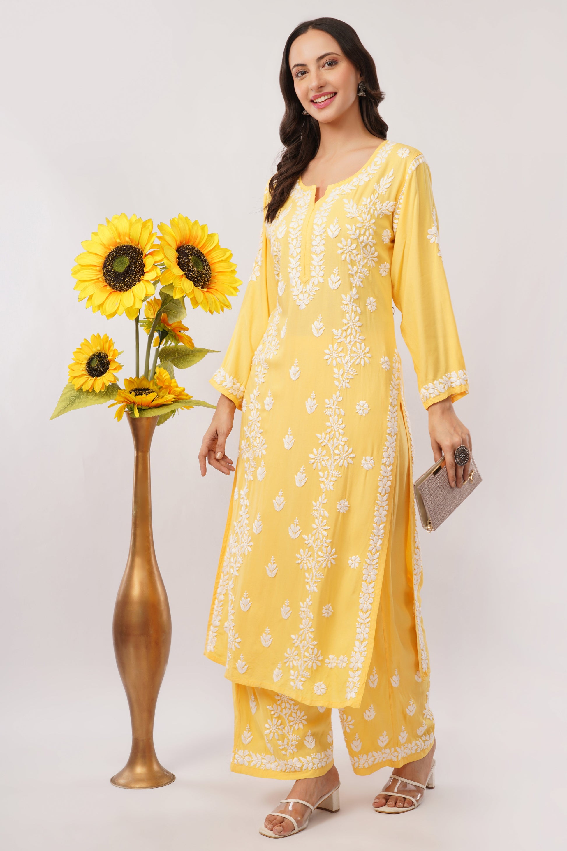 Ayat - Yellow Rayon Chikankari Co - ord Set - Lucknow Threads