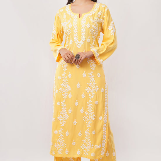 Ayat - Yellow Rayon Chikankari Co - ord Set - Lucknow Threads