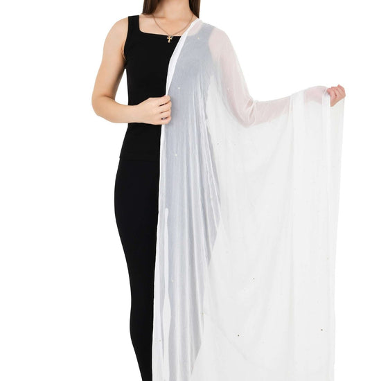 Chandni chiffon white dupatta with muqaish kamdani - Lucknow Threads700_WHT