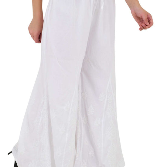 Chikankari emroidered sharara white plazo - Lucknow Threads800_WHT