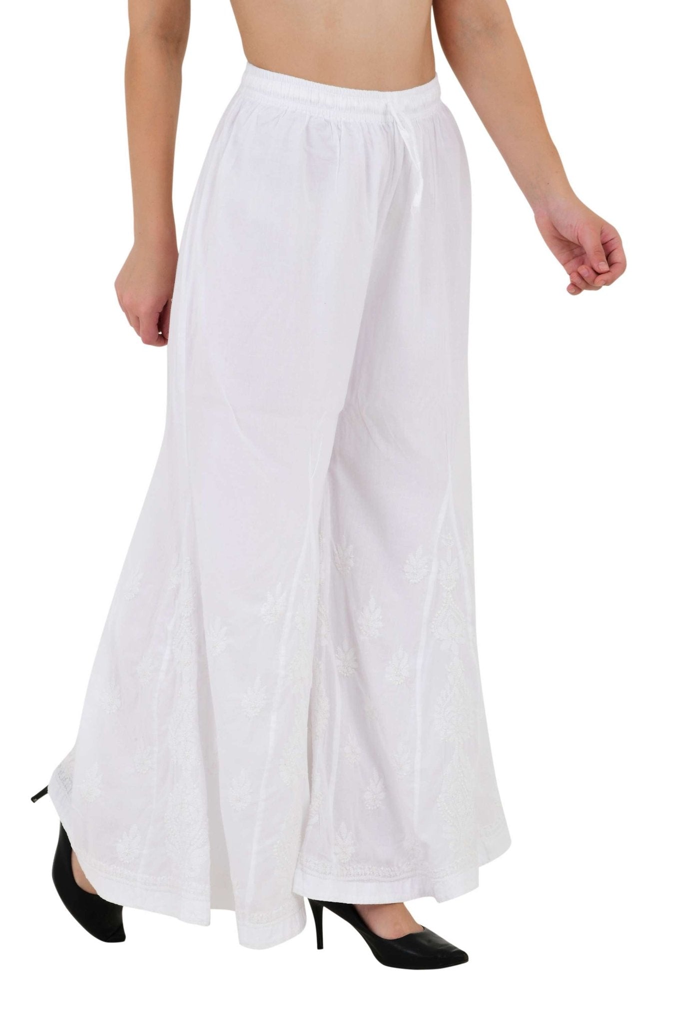 Chikankari emroidered sharara white plazo - Lucknow Threads800_WHT