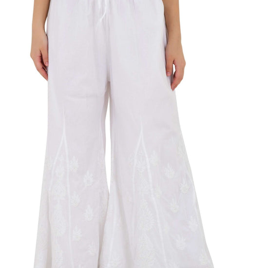 Chikankari emroidered sharara white plazo - Lucknow Threads800_WHT