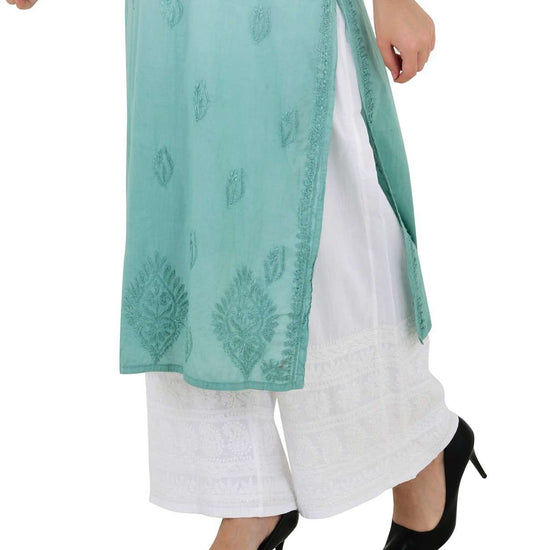 Chikankari emroidered straight white plazo - Lucknow Threads1000_WHT
