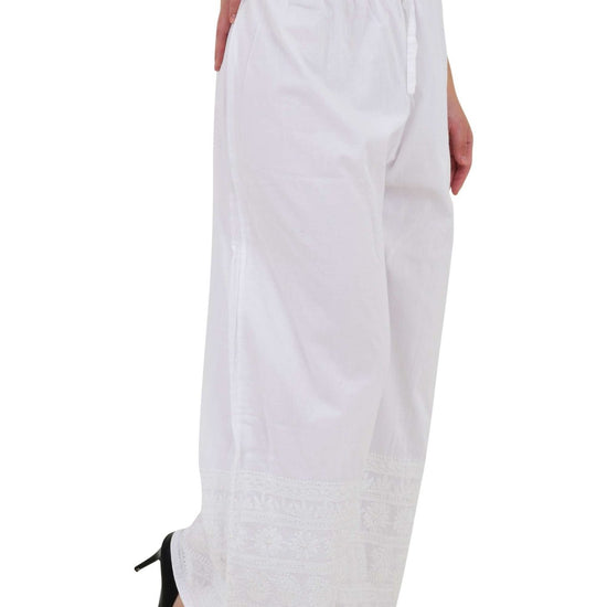 Chikankari emroidered straight white plazo - Lucknow Threads1000_WHT