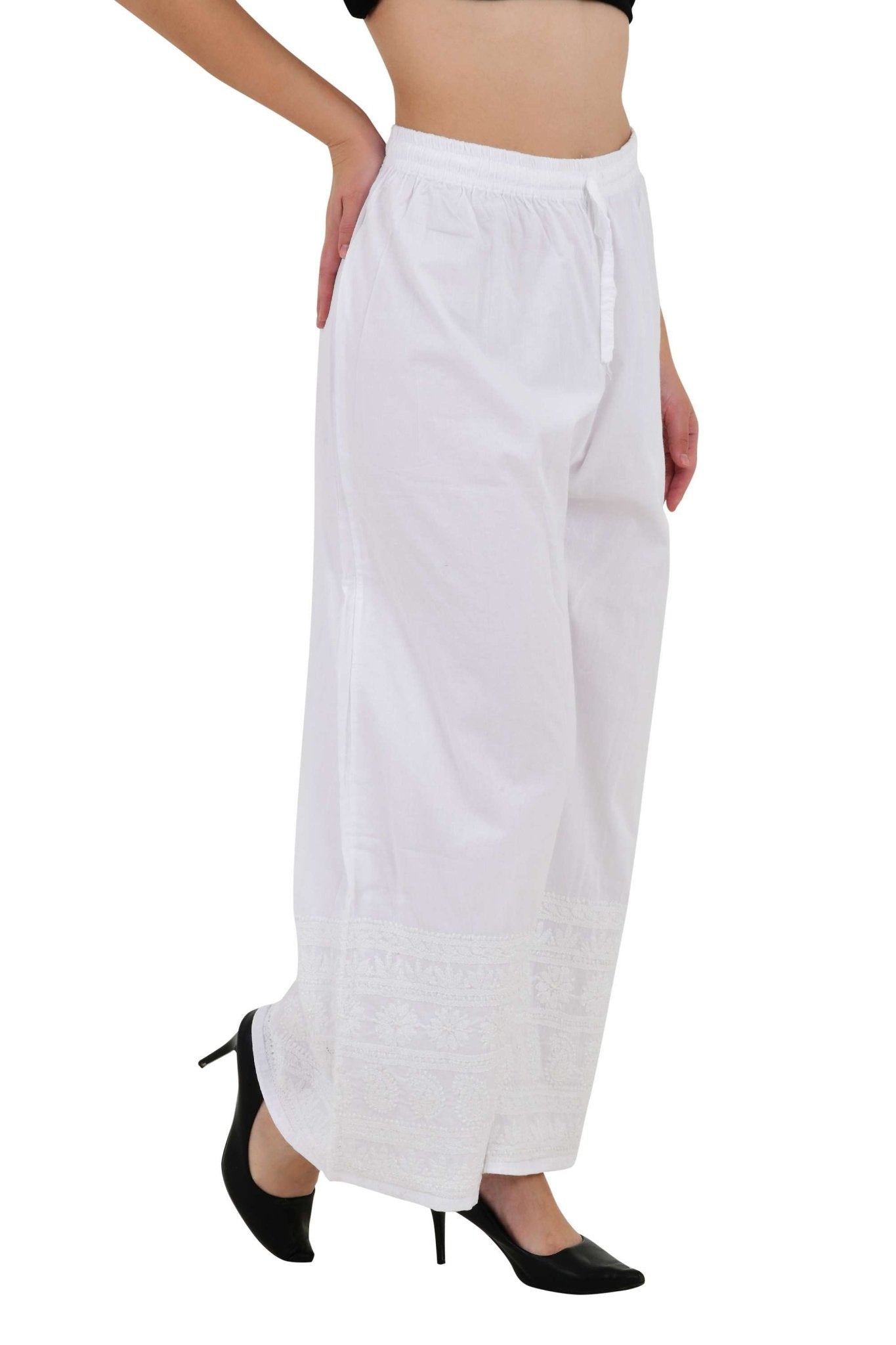 Chikankari emroidered straight white plazo - Lucknow Threads1000_WHT