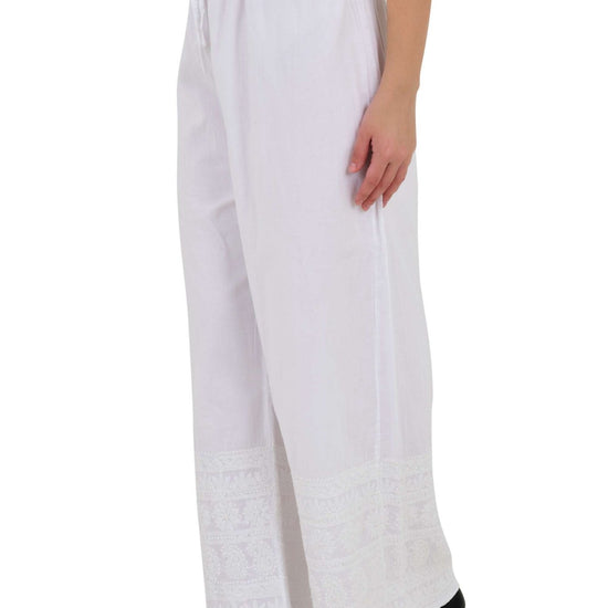 Chikankari emroidered straight white plazo - Lucknow Threads1000_WHT