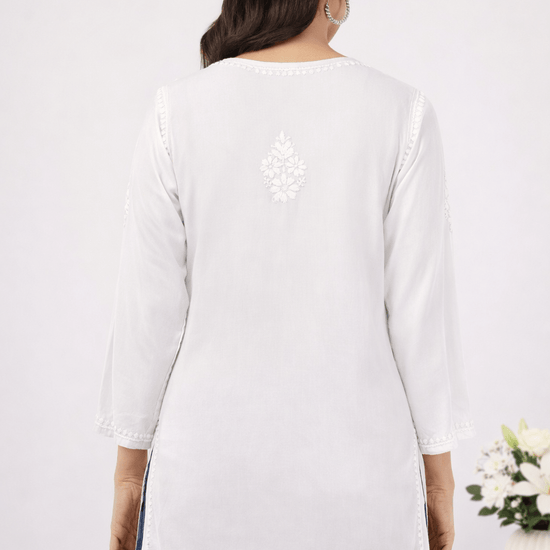 Inaya Chikankari Short Kurti – Ivory White - Lucknow Threads