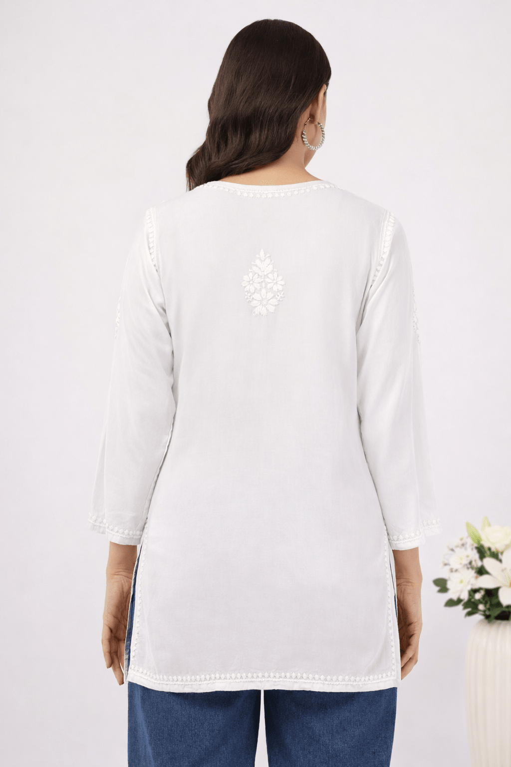 Inaya Chikankari Short Kurti – Ivory White - Lucknow Threads