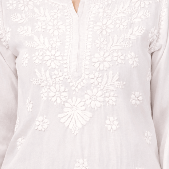 Inaya Chikankari Short Kurti – Ivory White - Lucknow Threads