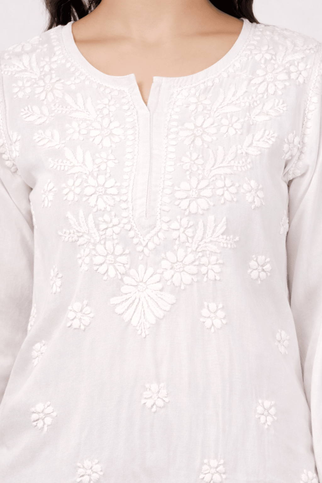 Inaya Chikankari Short Kurti – Ivory White - Lucknow Threads