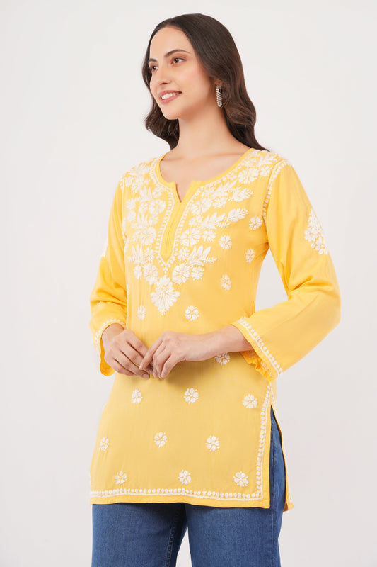 Inaya Chikankari Short Kurti – Sunshine Yellow - Lucknow Threads